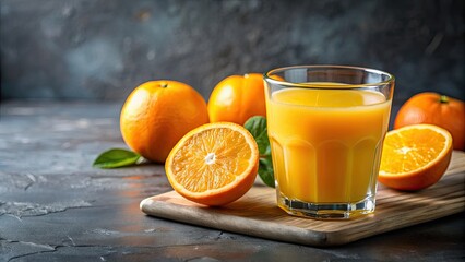Freshly squeezed orange juice in a clear glass with a slice of orange on the rim, citrus, healthy, beverage, drink