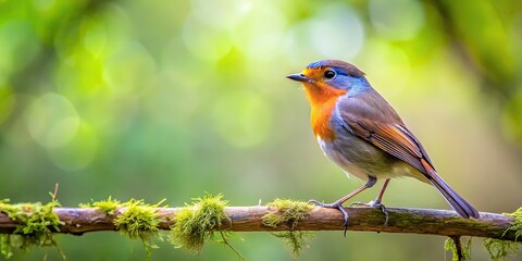Fototapeta premium Bird perched on a thin branch in a forest setting, bird, branch, nature, wildlife, perched, feathers, wings, tree, outdoors, forest