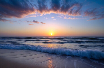 Fototapeta premium Sunrise on the beach with waves