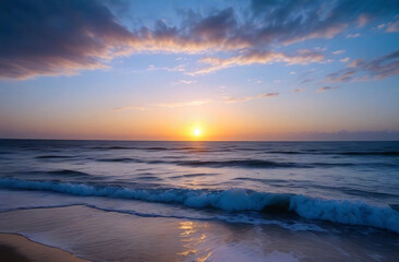 Fototapeta premium Sunrise on the beach with waves
