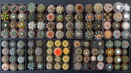 Fototapeta premium various kinds of cactus trees neatly lined up