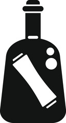 Black silhouette of a bottle containing a rolled up message, evoking maritime adventures and distant communication