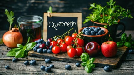 Food contains quercetin on the table. Selective focus.
