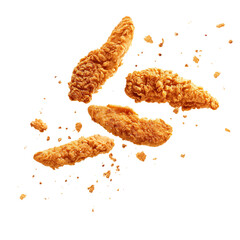 Flaying fried chicken nuggets isolated on transparent background Remove png, Clipping Path, pen tool