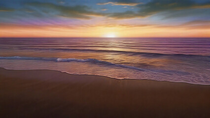 Obraz premium Sunset on the beach with waves