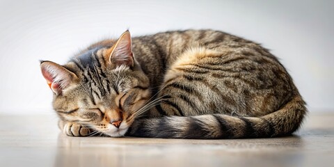 Sleeping cat curled up between its paws, cat, sleeping, curled up, cozy, peaceful, feline, pet, nap, rest, relaxation, comfortable