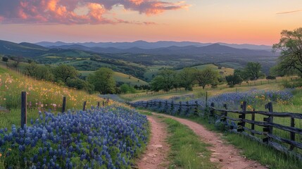 Naklejka premium Sunset Over Hill Country