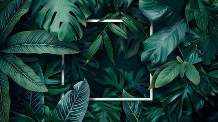 Abstract Art Frame Surrounded by Lush Green Leaves