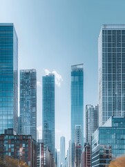 Obraz premium Sleek Skyscrapers Reach for the Sky in a Thriving Metropolis