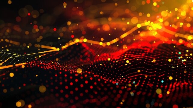 dynamic scatter plot illustrating a robust positive correlation between stock prices and trading volume, featuring red and yellow data points highlighting increased investor activity