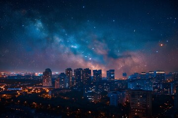Captivating Cityscape with Starry Sky   Blending Urban and Natural Beauty at Night