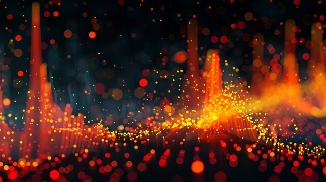 dynamic scatter plot illustrating a robust positive correlation between stock prices and trading volume, featuring red and yellow data points highlighting increased investor activity