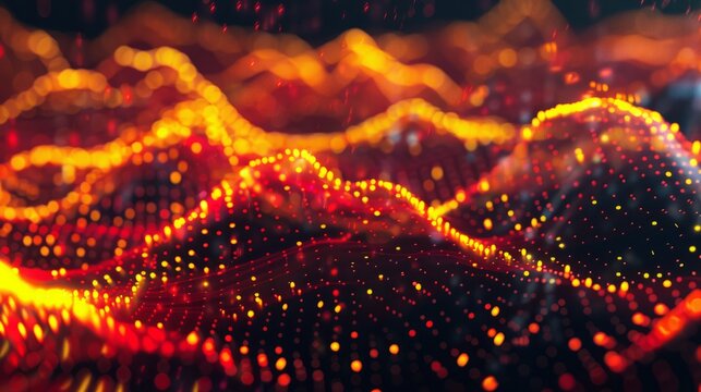 dynamic scatter plot illustrating a robust positive correlation between stock prices and trading volume, featuring red and yellow data points highlighting increased investor activity