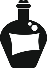 Black and white icon of a bottle with a blank label showing bubbles