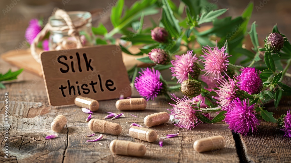 Wall mural plants and capsules supplements. selective focus.