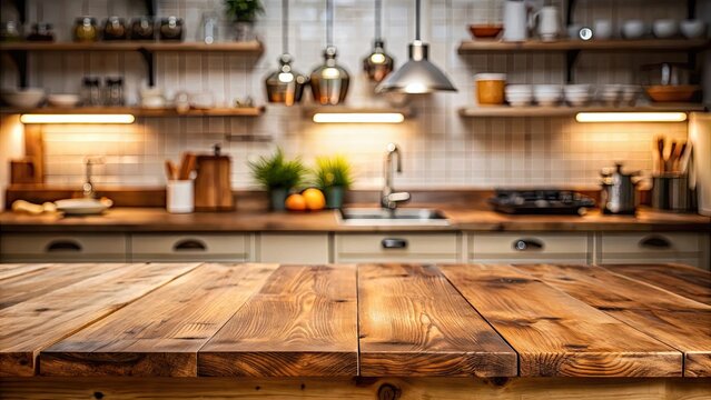Wood table in an Indian kitchen captured from a front angle, wood, table, front, angle, Indian, kitchen, traditional, home
