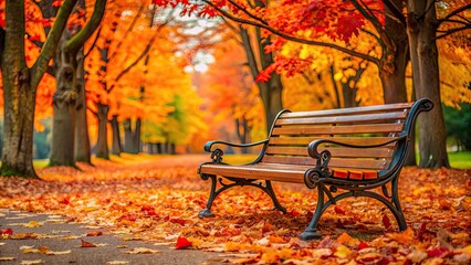 Cozy park bench surrounded by vibrant autumn leaves, autumn, park, bench, leaves, fall, foliage, colorful, tranquil