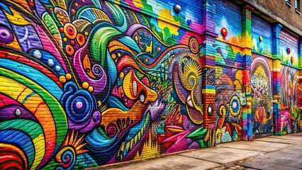 Fototapeta premium Colorful graffiti wall with vibrant street art designs, graffiti, wall backdrop, colorful, vibrant, urban