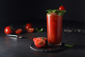 A glass with cold bloody mary cocktail