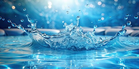 Water splashing in a crystal clear pool, water, splash, pool, refreshing, wet, blue, motion, droplets, liquid, swim, summertime