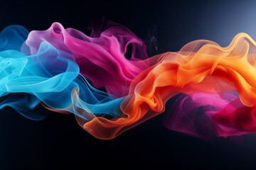 Obraz premium Colorful abstract background with flowing smoke in pink, orange, and blue colors on a black backdrop.