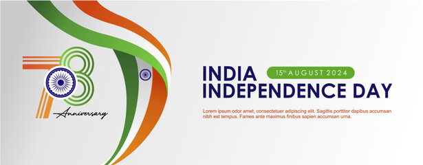 Celebration banner of 78th India Independence Day 15 August 2024. 78th Anniversary of Bharat Ganarajya 2024 Background with 78th logo and India Flag Riddon. 