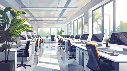 Modern Office Interior Design with Sunlight and Plants