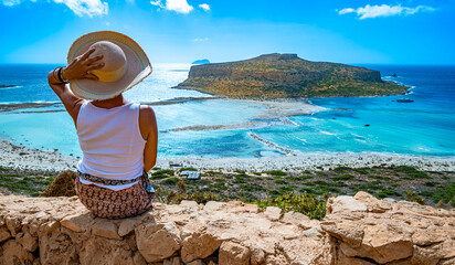 A tourist looking at Balos Lagoon, Crete, Greece