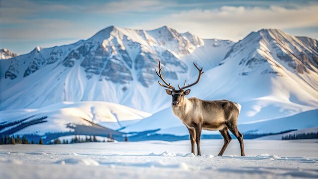 Mountain caribou in the snowy wilderness, wildlife, caribou, snow, mountains, nature