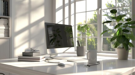 Minimalist Home Office Workspace with Natural Light