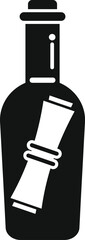 Black silhouette of a message in a bottle, evoking mystery, adventure, and communication from afar