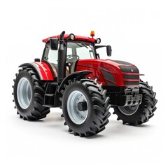 Yellow and black toy tractor with large tires on white background