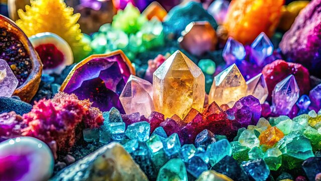 Vivid glass quartz quarry wallpaper with colorful geodes and crystals, quarry, glass, quartz, wallpaper, vivid, colorful