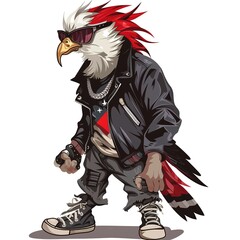 Fototapeta premium Hawk Punk animal fashion cartoon isolated whitebackground