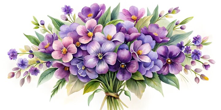 Watercolor bouquet of violet flowers stiker Generative By AI
