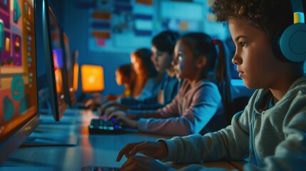 A tech-enabled education platform with students engaging in interactive online lessons, using digital tools and resources to enhance their learning experience, showcasing the impact of technology on