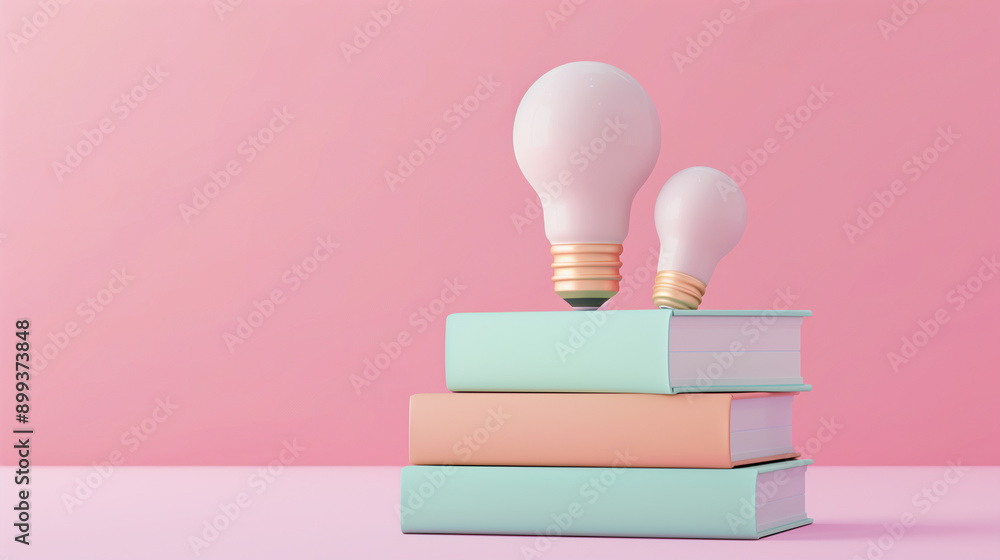 Poster a stack of books with a light bulb on top. concept of knowledge and learning, as the books represent