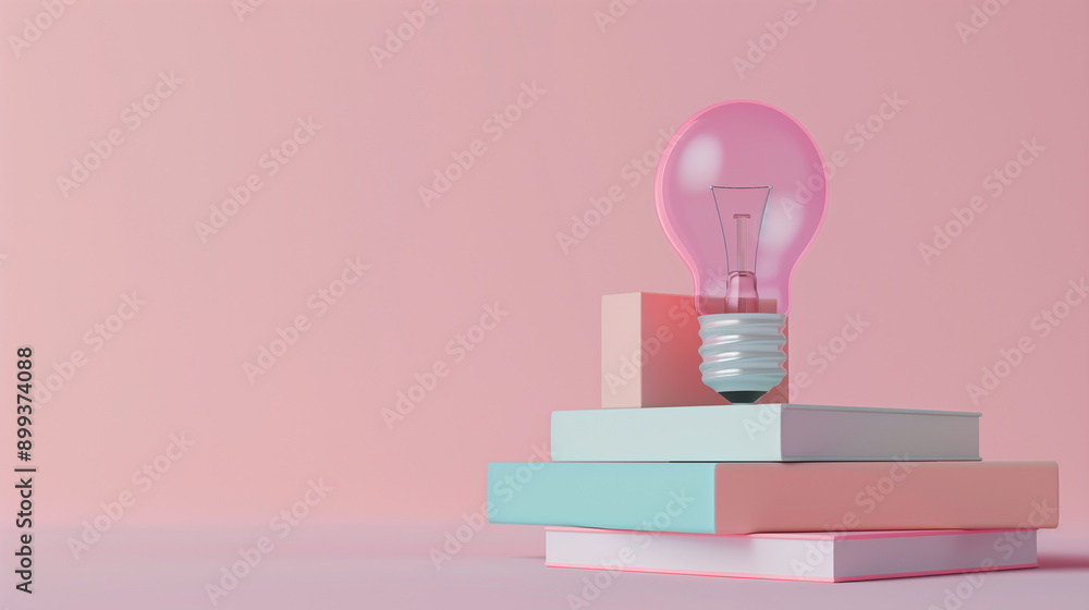 Poster a stack of books with a light bulb on top. concept of knowledge and learning, as the books represent