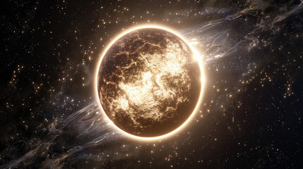 Obraz premium photo realistic render of perfect circle star in galaxy, on clean black space background