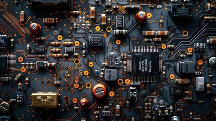 Fototapeta premium Close-up of a Complex Circuit Board with Microchips and Electronic Components