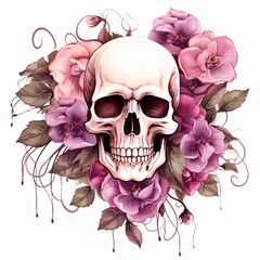 skull as figurehead in front of a jester on a white background