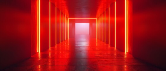  A long hallway ends in two red lights