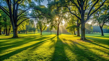 Shadows of trees on the ground in a park during a sunny summer day, park, shadows, summer, sunlight, trees