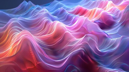 Obraz premium Abstract Digital Waves in Vibrant Colors - 3D Rendered Futuristic Landscape with Neon Lights and Smooth Curves
