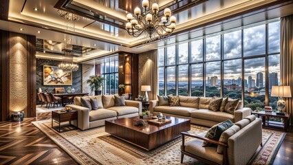 luxurious living room with gorgeous skyline views