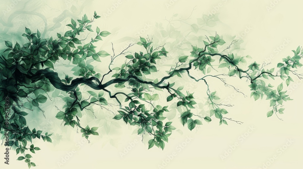 Aufkleber a dynamic drawing of a green network with interconnected leaves and branches, representing a blend o