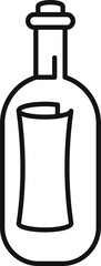 Simple line art icon of a corked glass bottle containing a rolled up paper message