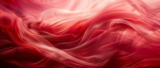 Fototapeta premium A red and white swirly fabric depicted in a computer-generated image, showcasing a light reflection at its base