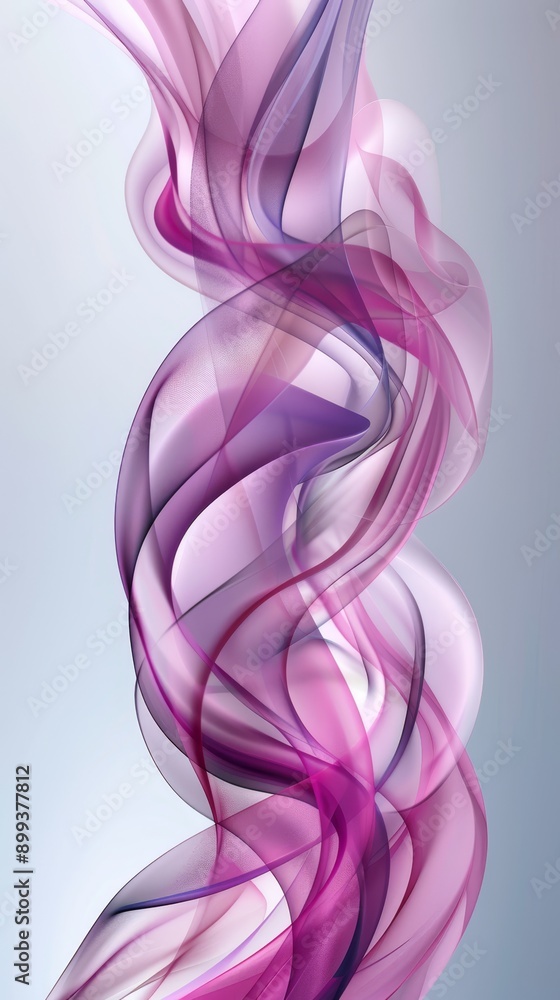 Wall mural  A light blue background features a swirl of pink and purple smoke, with two distinct light blue skies visible in the backdrop