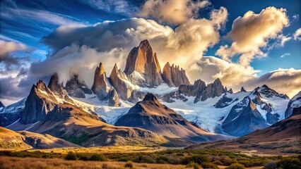 Mountain peak of Monte Fitz Roy covered in clouds in El Chalten, Patagonia, Argentina, mountain, Monte Fitz Roy